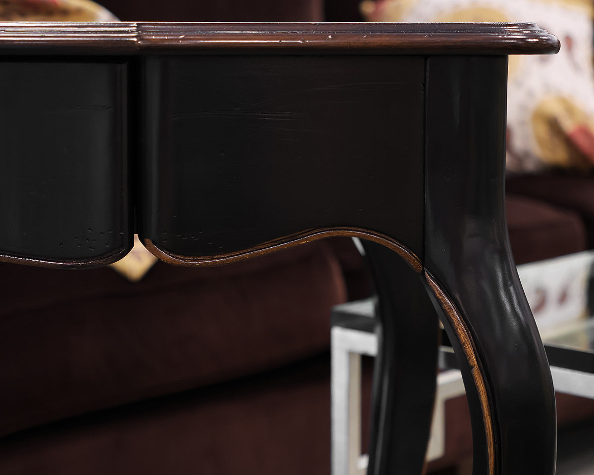 French Country Single Drawer Console in Black with Natural Finish Plank Top