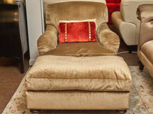 Taupe Velvet Down Filled Cushion Nailhead Trim Chair & Ottoman