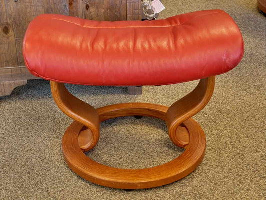 Ekornes Stressless Sunrise Medium Recliner in Chili Red Leather with Ottoman