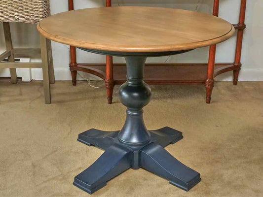 Ethan Allen'Cooper' Round Maple Top Navy Blue Finish Pedestal  Dining Table