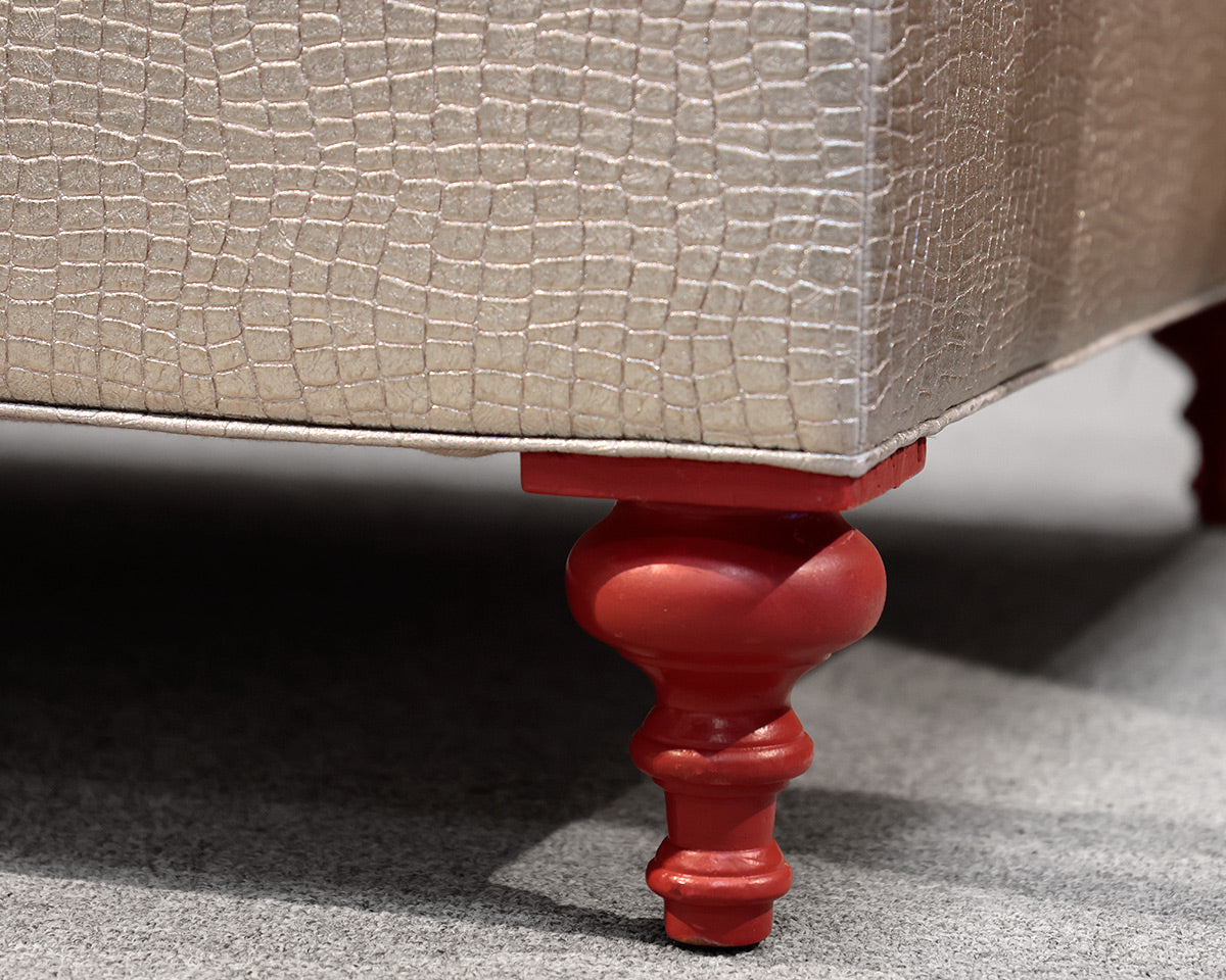 Silver Crocodile Vegan Leather Ottoman