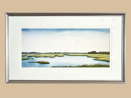 'Marsh Scene I'  Watercolor Print In Silver Finish Frame