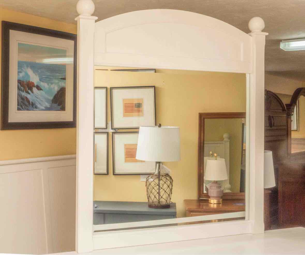 White Finish 7 Drawer Dresser with Beadboard Top & Mirror