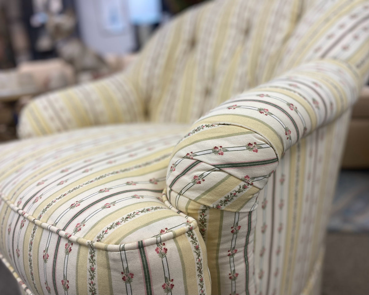 Pair of Lee Industries Striped Floral Upholstered Swivel Chairs