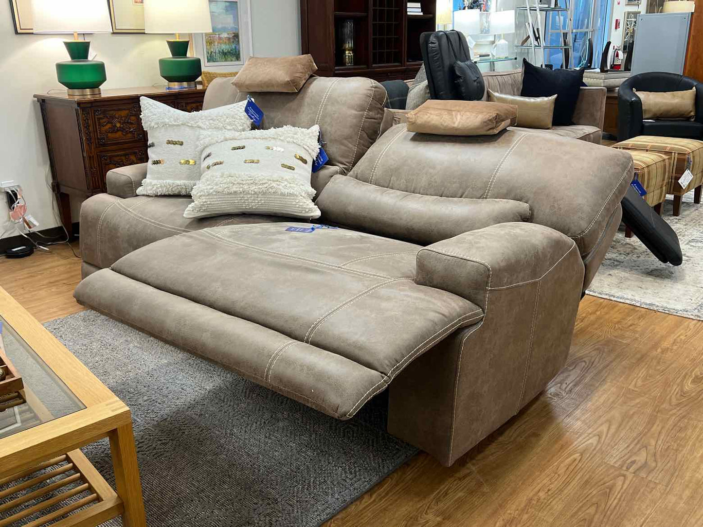 Light Brown Leather Power Reclining Sofa