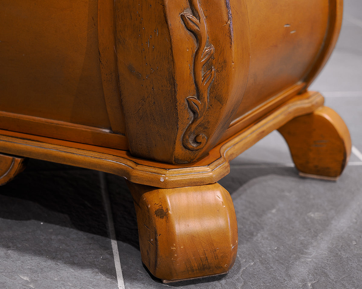Light Oak Storage Bench With Floral Detail