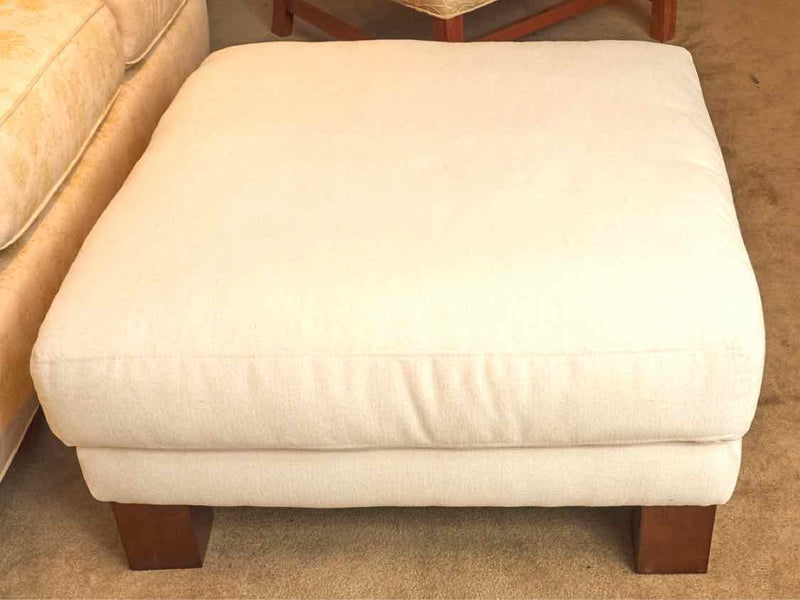 Burrow Union Ivory Chenille Upholstered Ottoman With Walnut Stained Legs