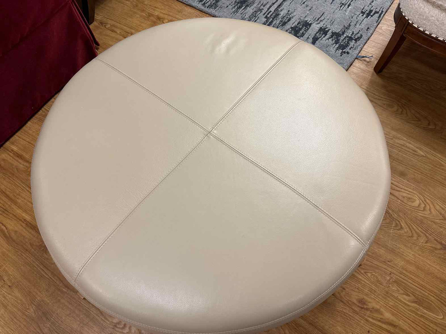 Faux Leather Ottoman w/ Oak Base