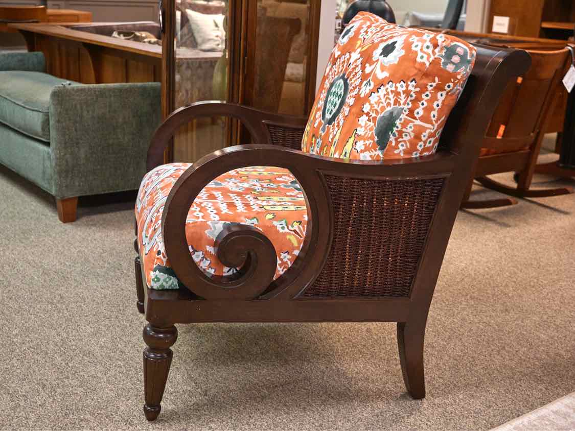 British Colonial Style Arm Chair with Thibaut Mendoza Suzani Fabric