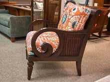 British Colonial Style Arm Chair with Thibaut Mendoza Suzani Fabric