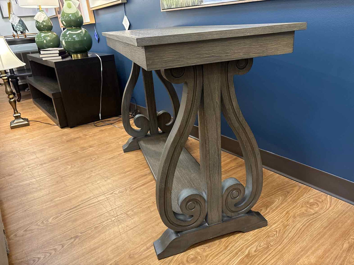 Scrolled Base Console Table in Distressed Finish