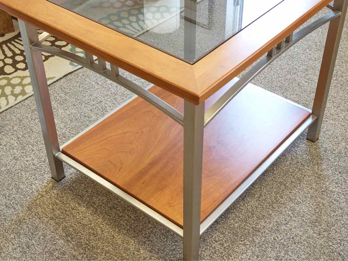 Copeland Cherry Contemporary  Side Table with Glass Insert