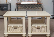 Pair of Cream Finish 1 Shelf Side Tables with Wicker Baskets