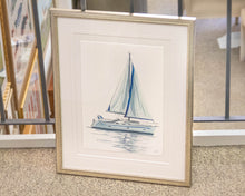 "Sailboat 1" Matted Print on Paper in Silver Beaded Frame