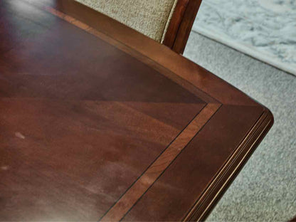 Dining Table in Inlaid Cherry Stain & Set of Eight Dining Chairs