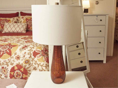 Hand Blown Sienna Amber Glass With White Linen Shade Table Lamp