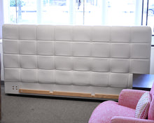 Biscuit Stitched King Bed in White Faux Leather with Low-Profile Footboard