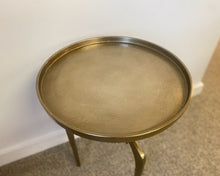 Round Textured Aluminum Accent Table W/ Curved Legs in Soft Gold Finish