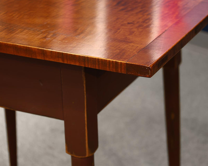 Tiger Maple Colonial Side Table on Dark Red Base
