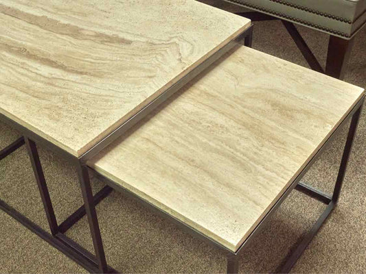 Ethan Allen Cocktail Table with Stone Top & Nested Side Tables