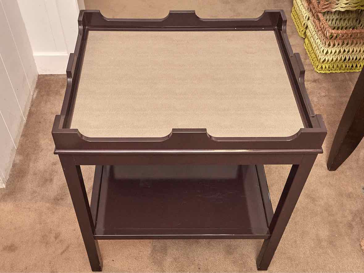 Deep Plum / Expresso Lacquer Side Table with Embossed Beige Leather Top