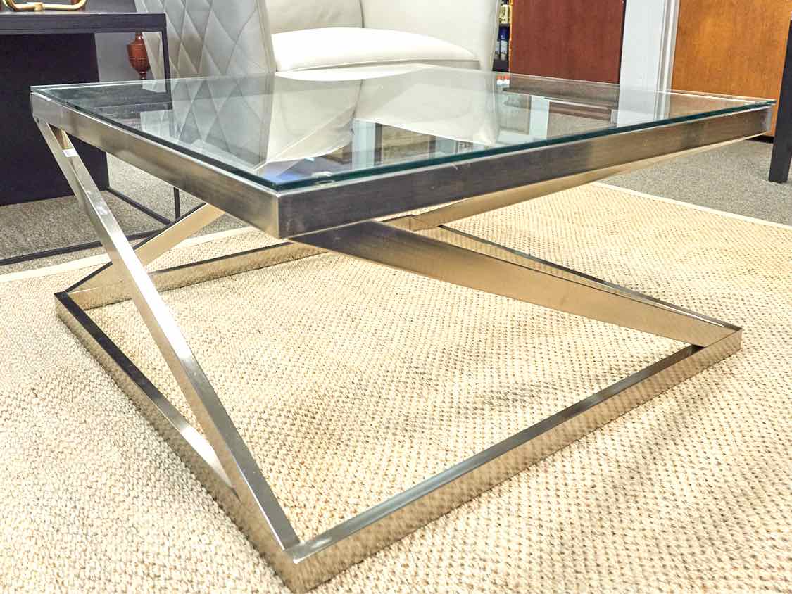 Silver And Glass Square Cocktail Table