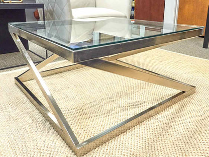 Silver And Glass Square Cocktail Table