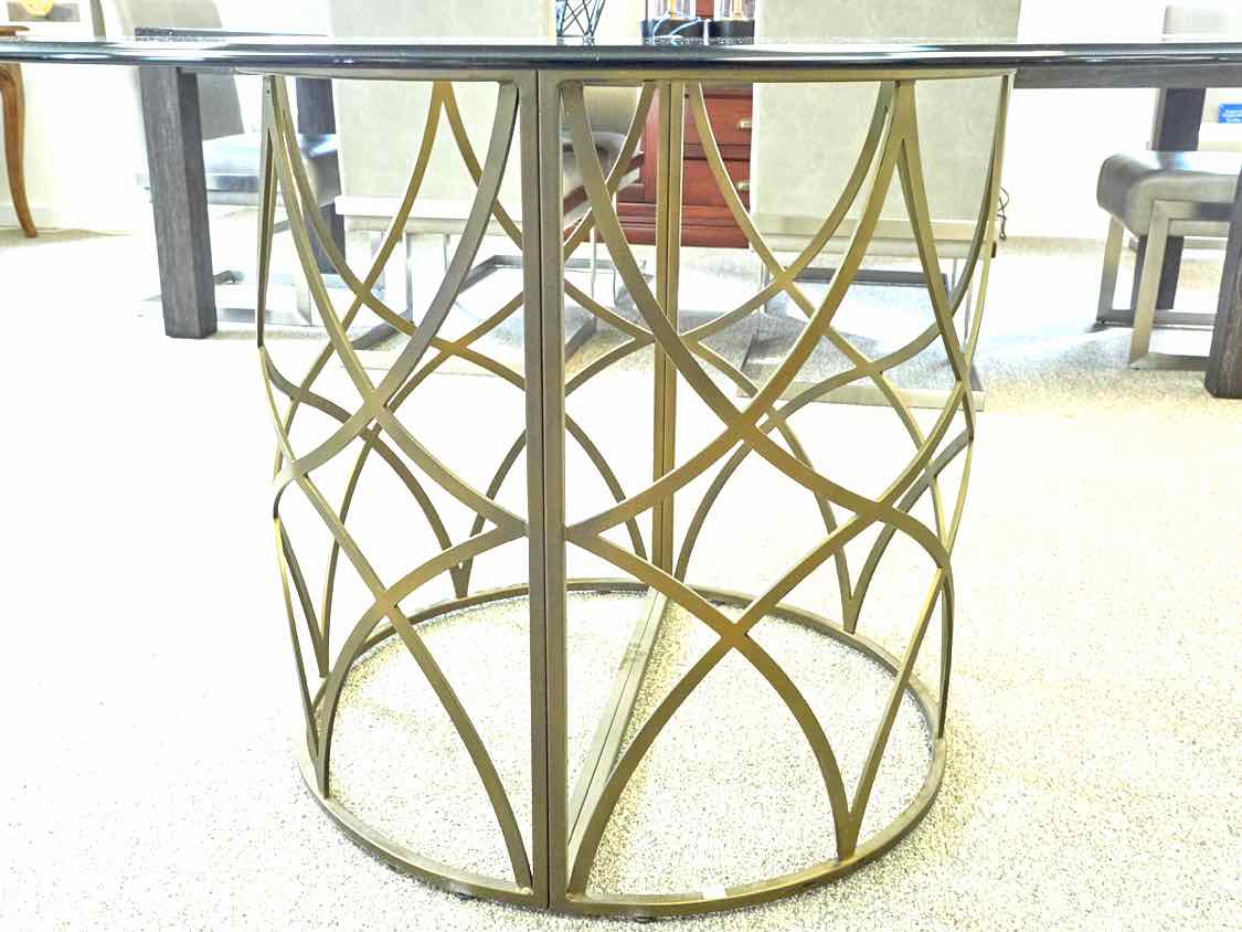 Round Brass Base Dining Table With Glass Top