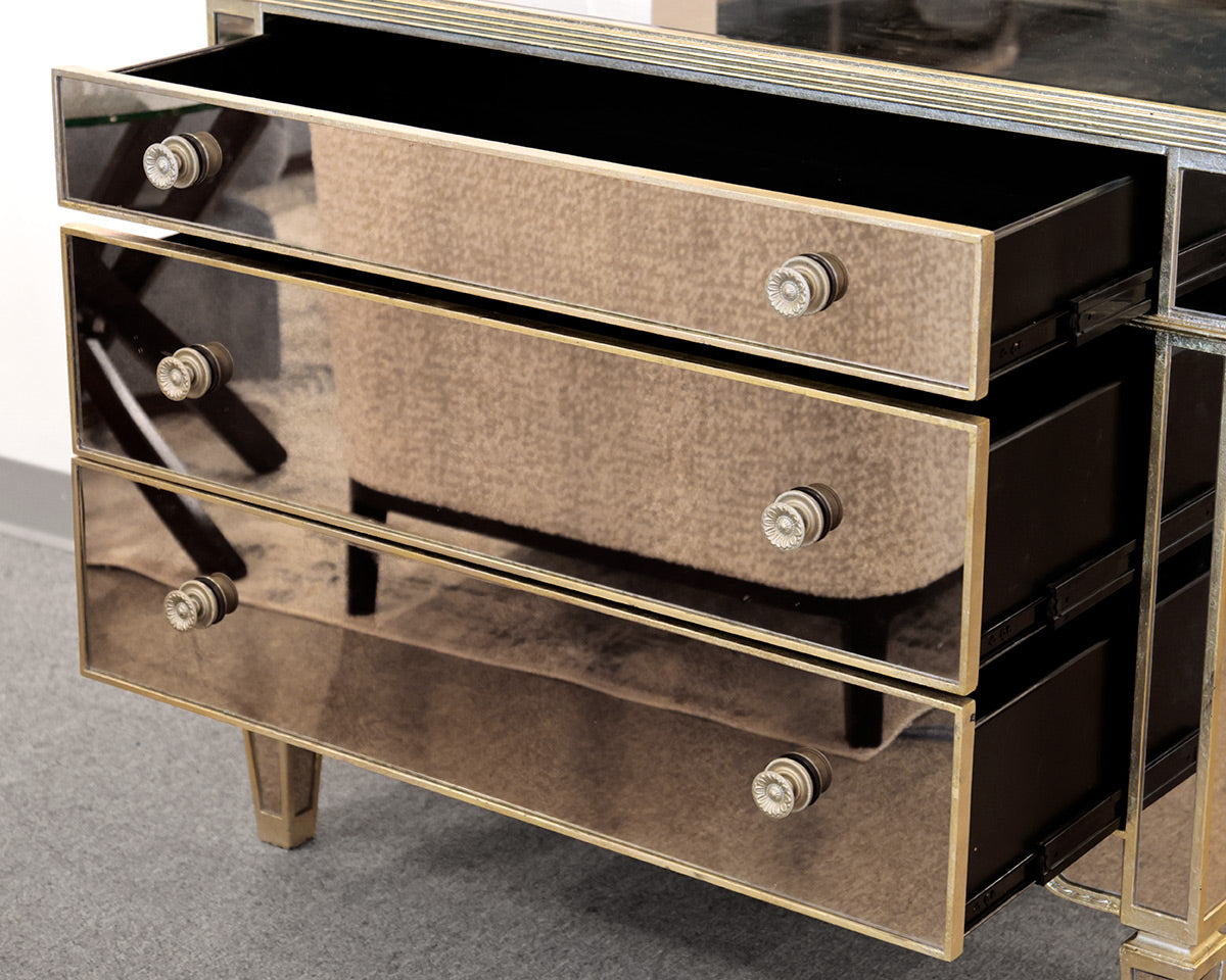 Mirrored 3-Drawer Accent Chest with Gold Trim