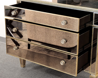 Mirrored 3-Drawer Accent Chest with Gold Trim