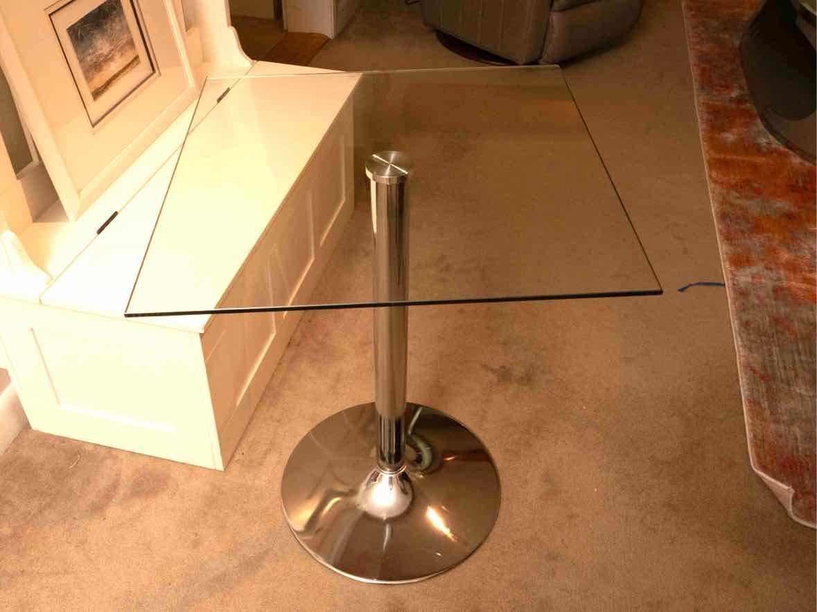 Glass Top Chrome Pedestal Dining Table