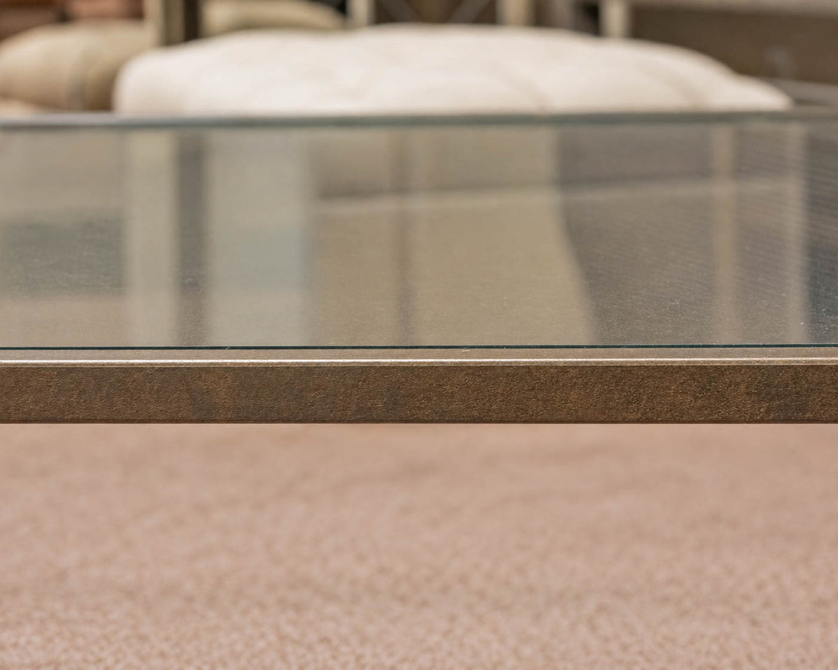 Greek Key Square Iron Cocktail Table with Glass Top