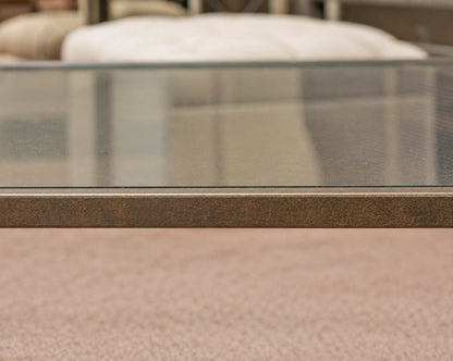 Greek Key Square Iron Cocktail Table with Glass Top