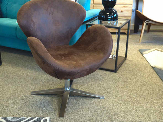MCM Faux  Brown Leather Swivel  Chair with Steel Base