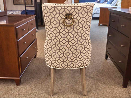 Transtional Desk  Chair with Ivory Upholstery & Contrast Upholstery on Back