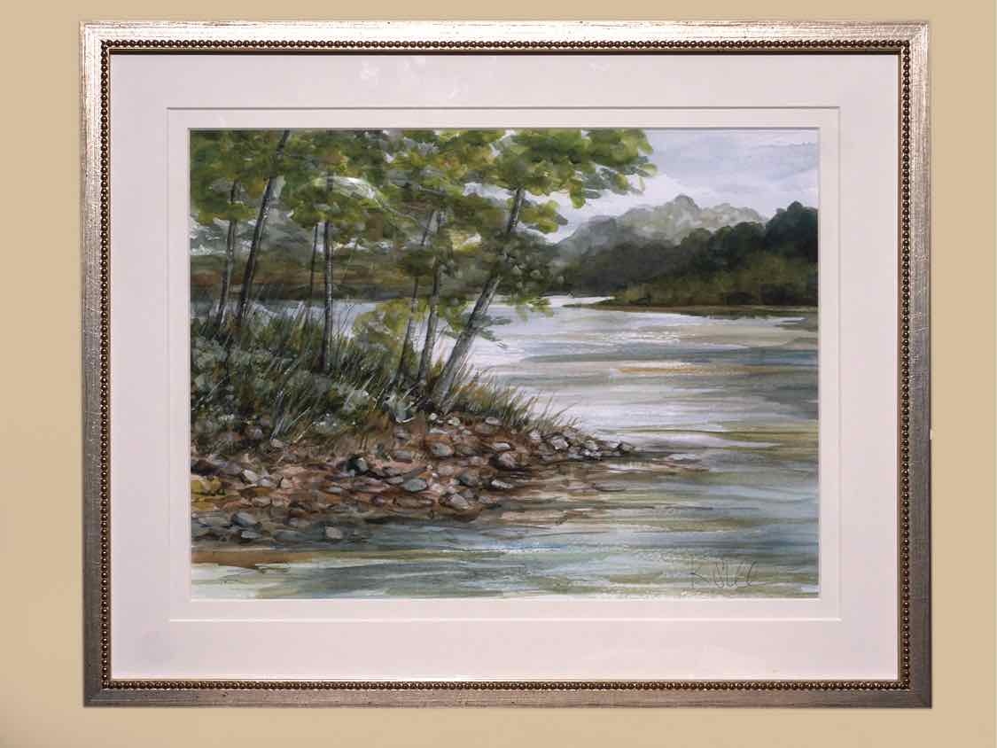 "Serenity 2 Peaceful Landscape" Matted Print in Silver Beaded Frame
