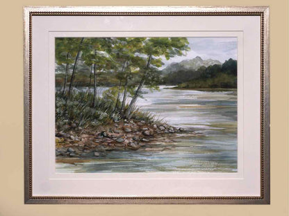 "Serenity 2 Peaceful Landscape" Matted Print in Silver Beaded Frame