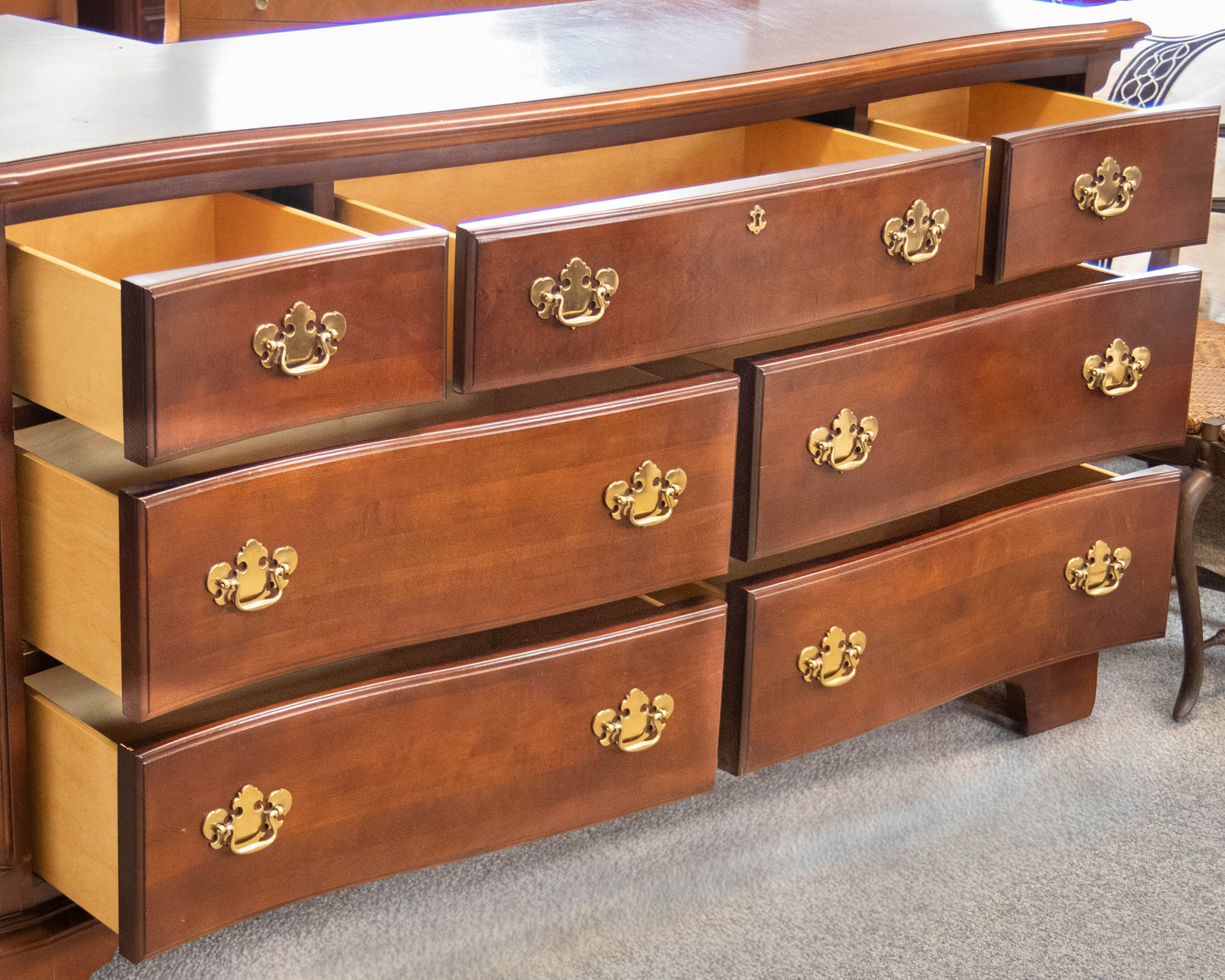 American Drew 7-Drawer Serpentine Front Dresser with Mirror in Cherry