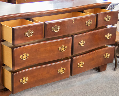American Drew 7-Drawer Serpentine Front Dresser with Mirror in Cherry