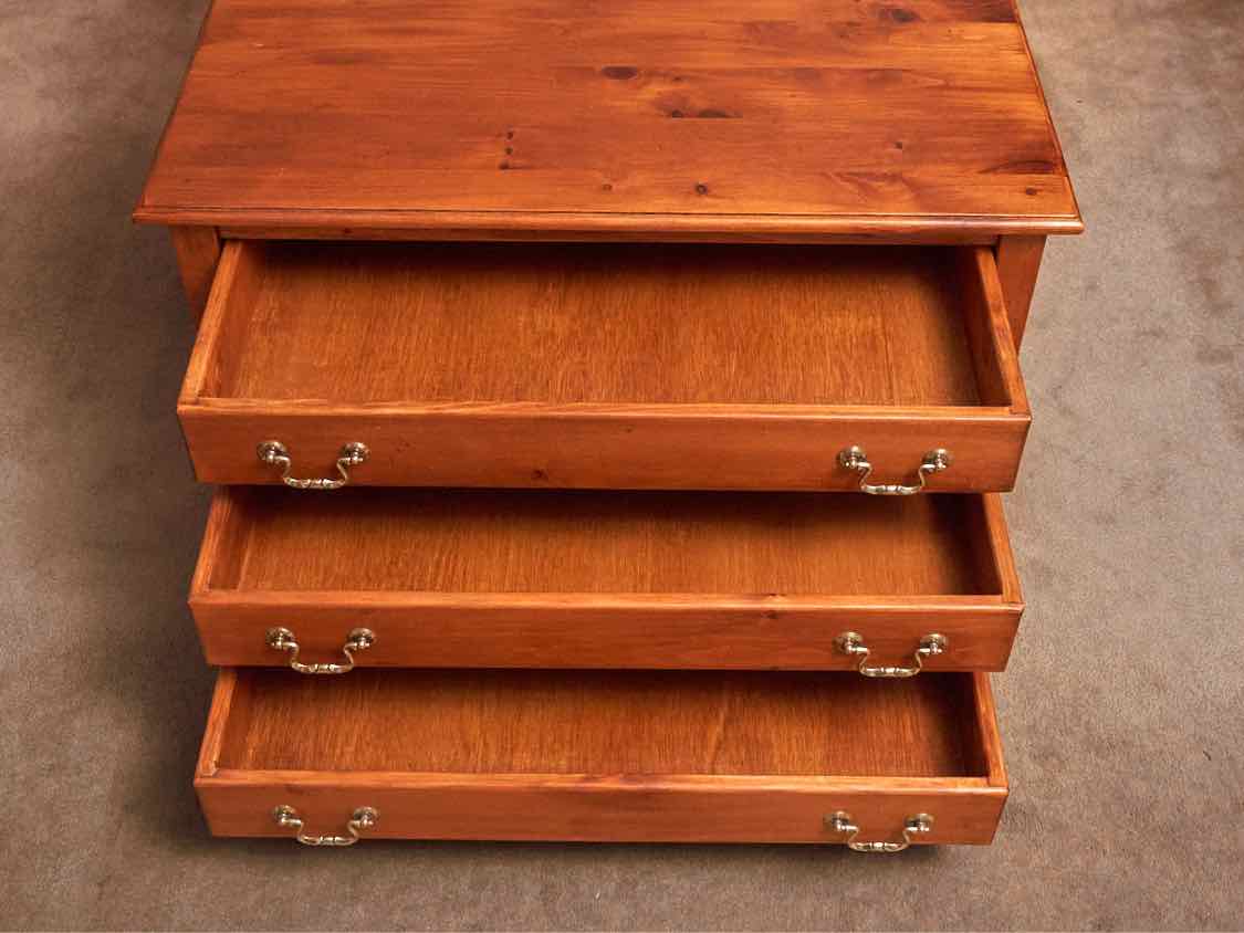 Stained Pine Square 3 Map Drawers Brass Handles Cocktail Table