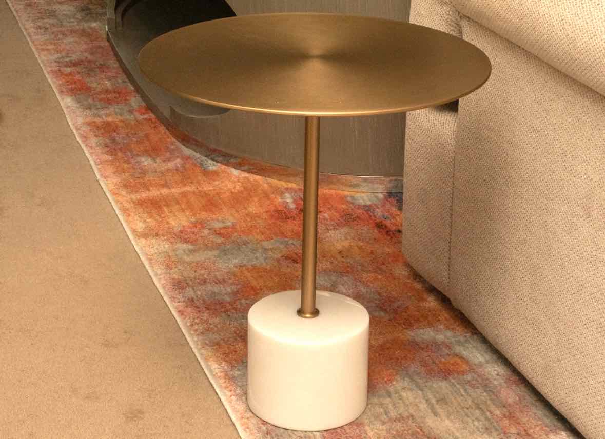 Article 'Narro' Marble Base Brushed Brass Finish Round Cocktail Accent Table
