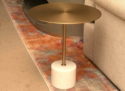 Article 'Narro' Marble Base Brushed Brass Finish Round Cocktail Accent Table
