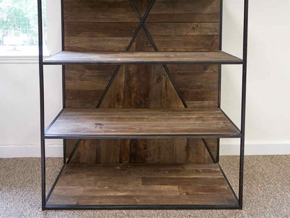 Industrial Metal & Wood Four Shelf Bookcase