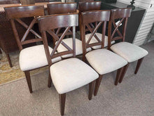 Set of 6 X-Back Dining Chairs in Dark Finish with Belgian Linen Seats