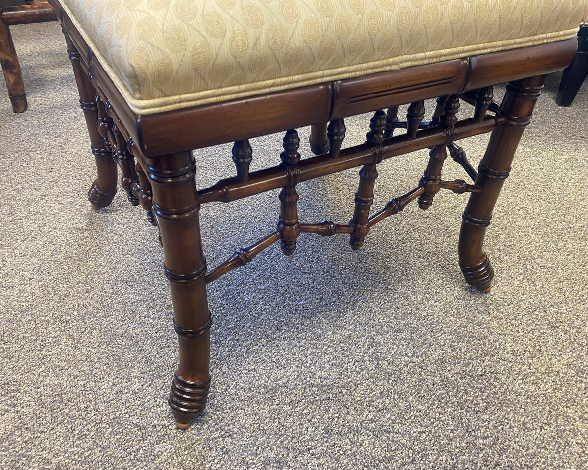 Regency Style Dark Finish Bamboo Upholstered Stool