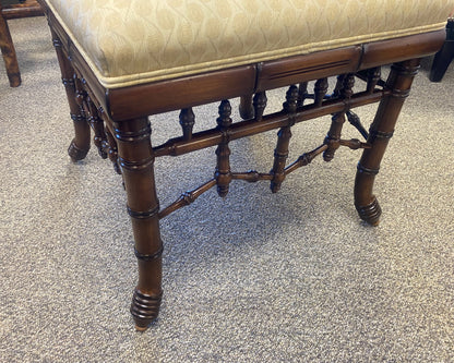Regency Style Dark Finish Bamboo Upholstered Stool