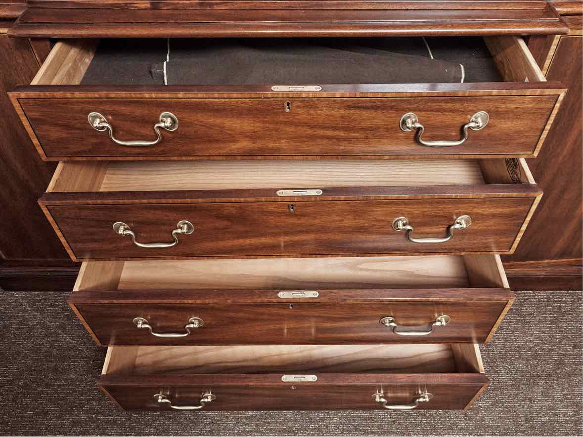 Henkel Harris Mahogany Banded Inlay 4 Glass Door Breakfront Cabinet
