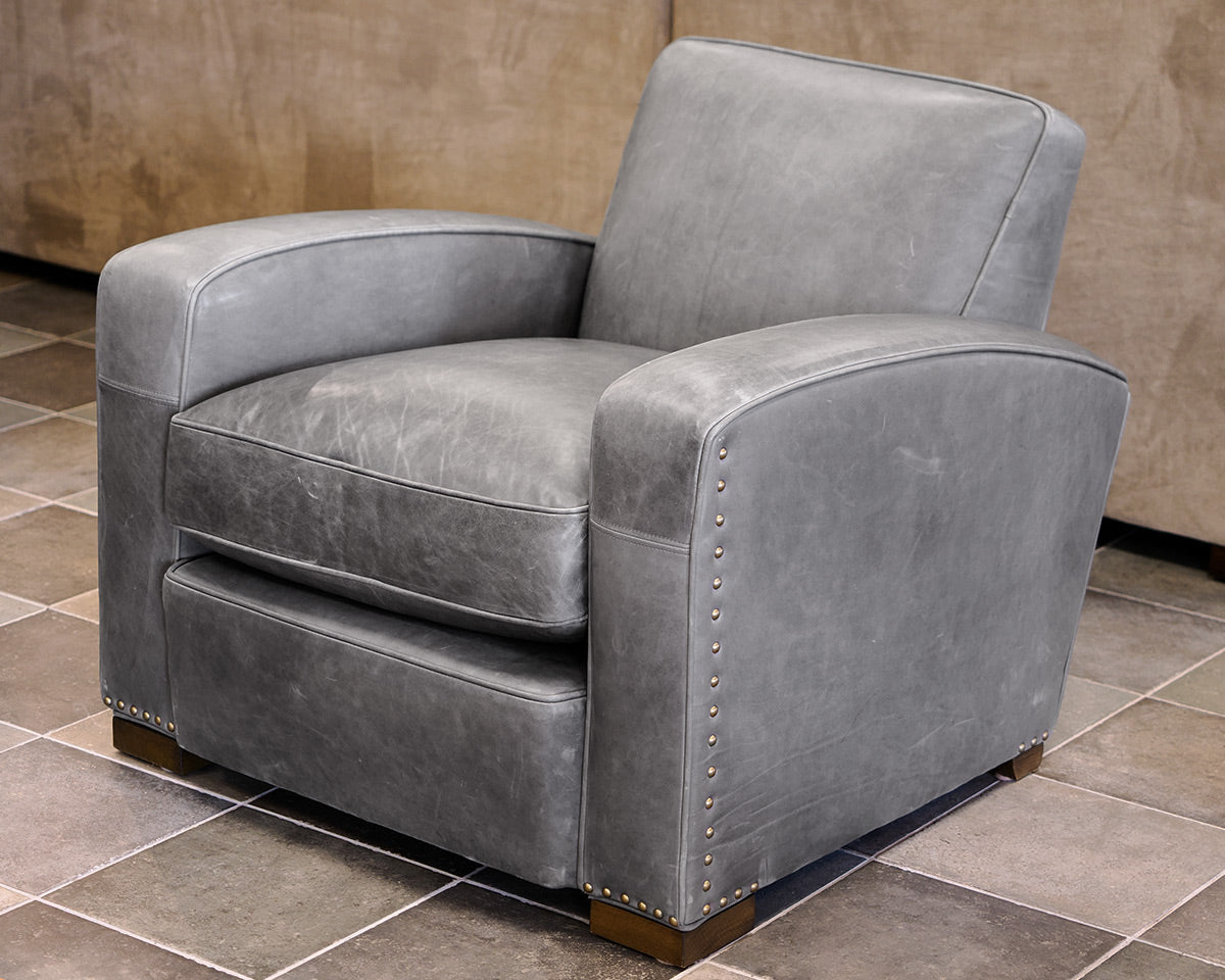 Pair of Restoration Hardware Gray Leather Chairs