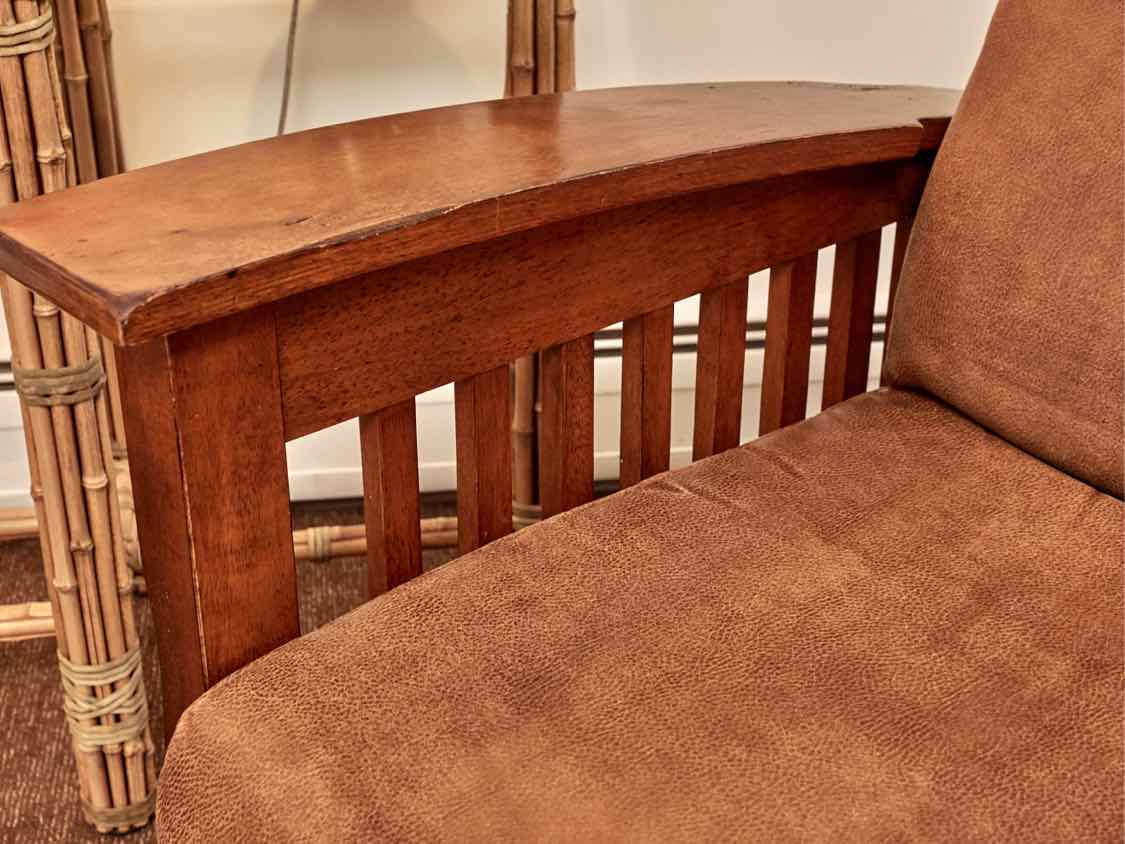 Best Chairs Inc  Mission Style Suede Upholstered Cushions Stained Ash Recliner