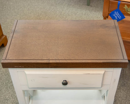 White Finished Side Table W/ Espresso Wood Table Top
